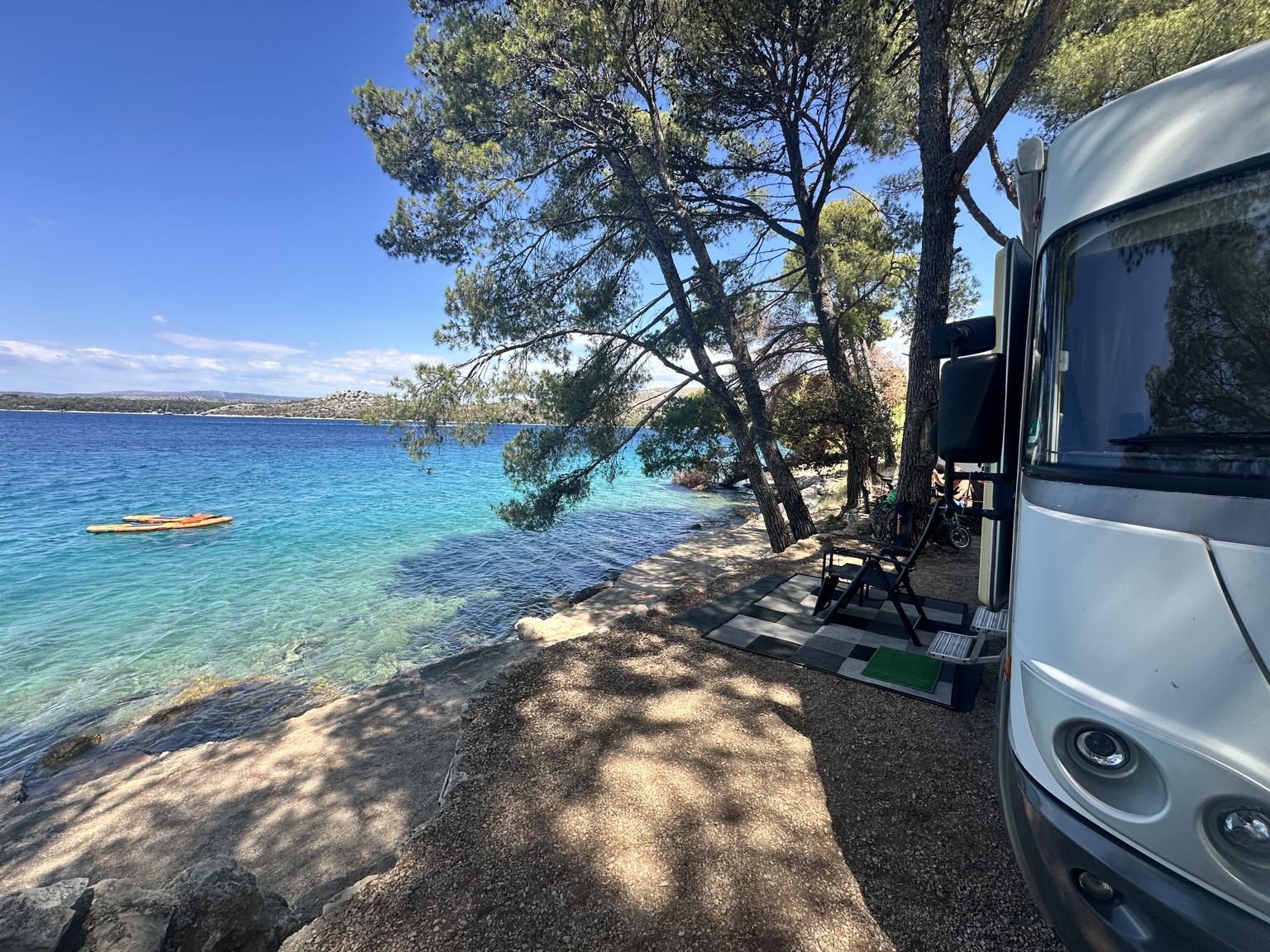 The Hymer parked beside the Adriatic at Camp Barinica